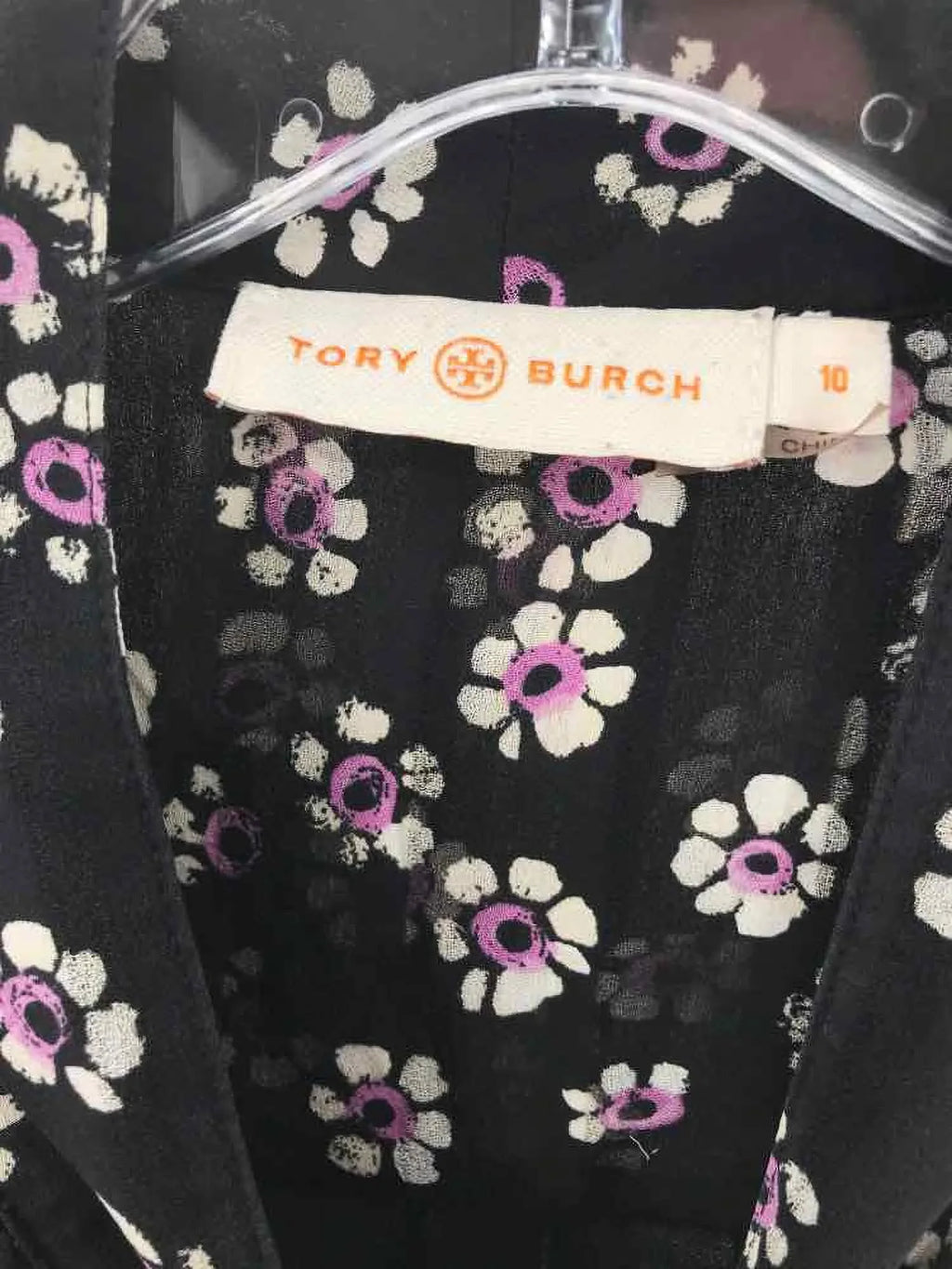 Pre-Owned Tory Burch Black Sizeize 10 Floral Blouse