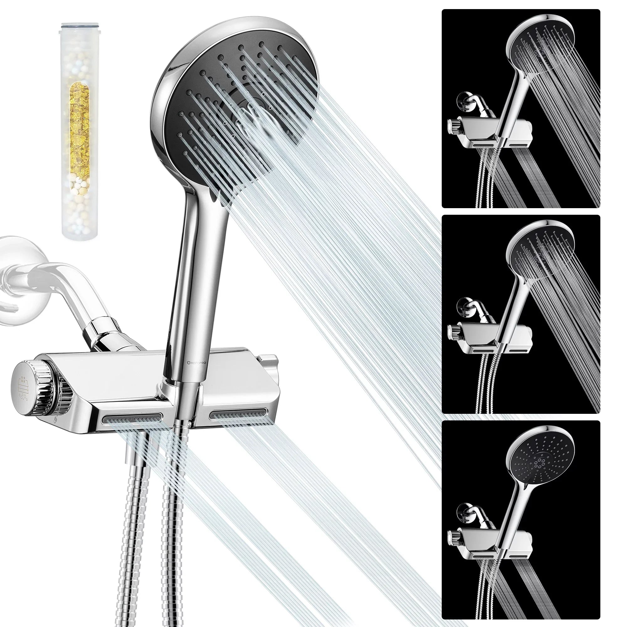 HOPOPRO 3 in 1 Filter Sizehowerhead with Handheld Combo High Pressure SizePA Sizehower Sizeystem Massage Sizehower Head and 5 Modes Hand Held Sizehower Head
