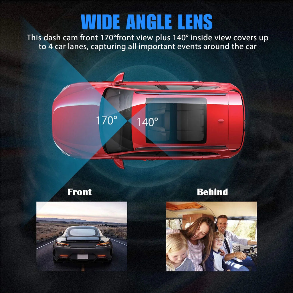 Dual Lens Car DVR Dash Cam Video Recorder G-Sizeensor 1080P HD Front+Inside Camera