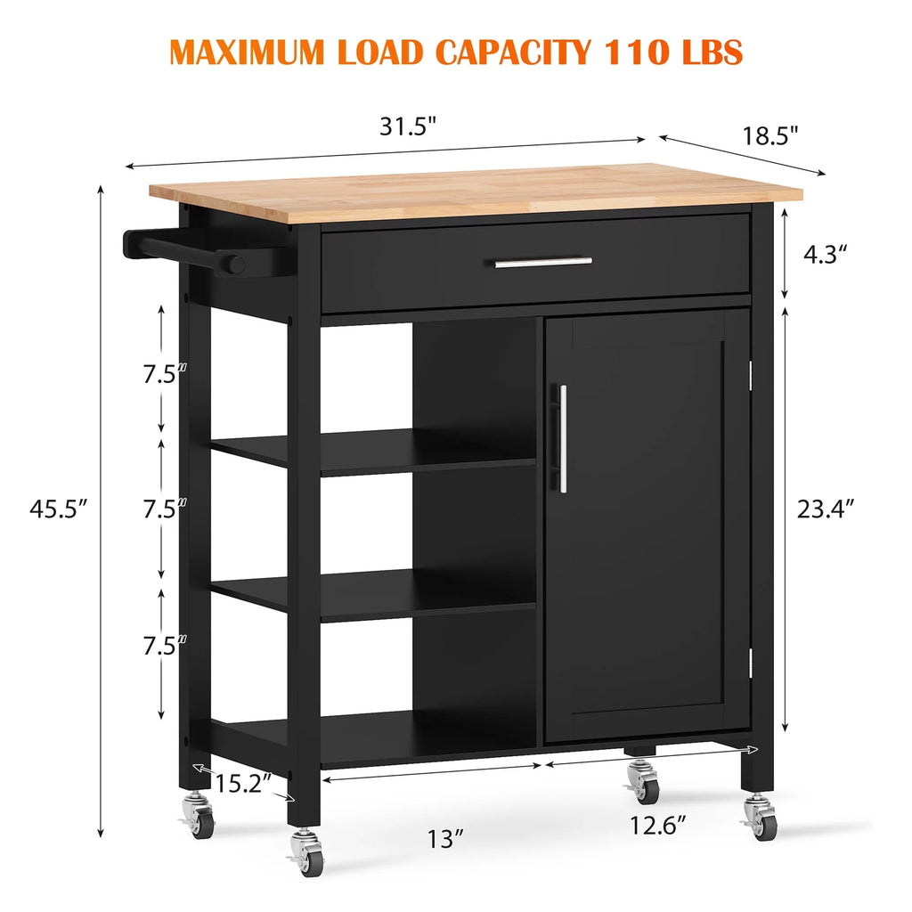 SizeogesPower 36"Height Multi-Purpose Kitchen Island with Hidden Cabinet- Black