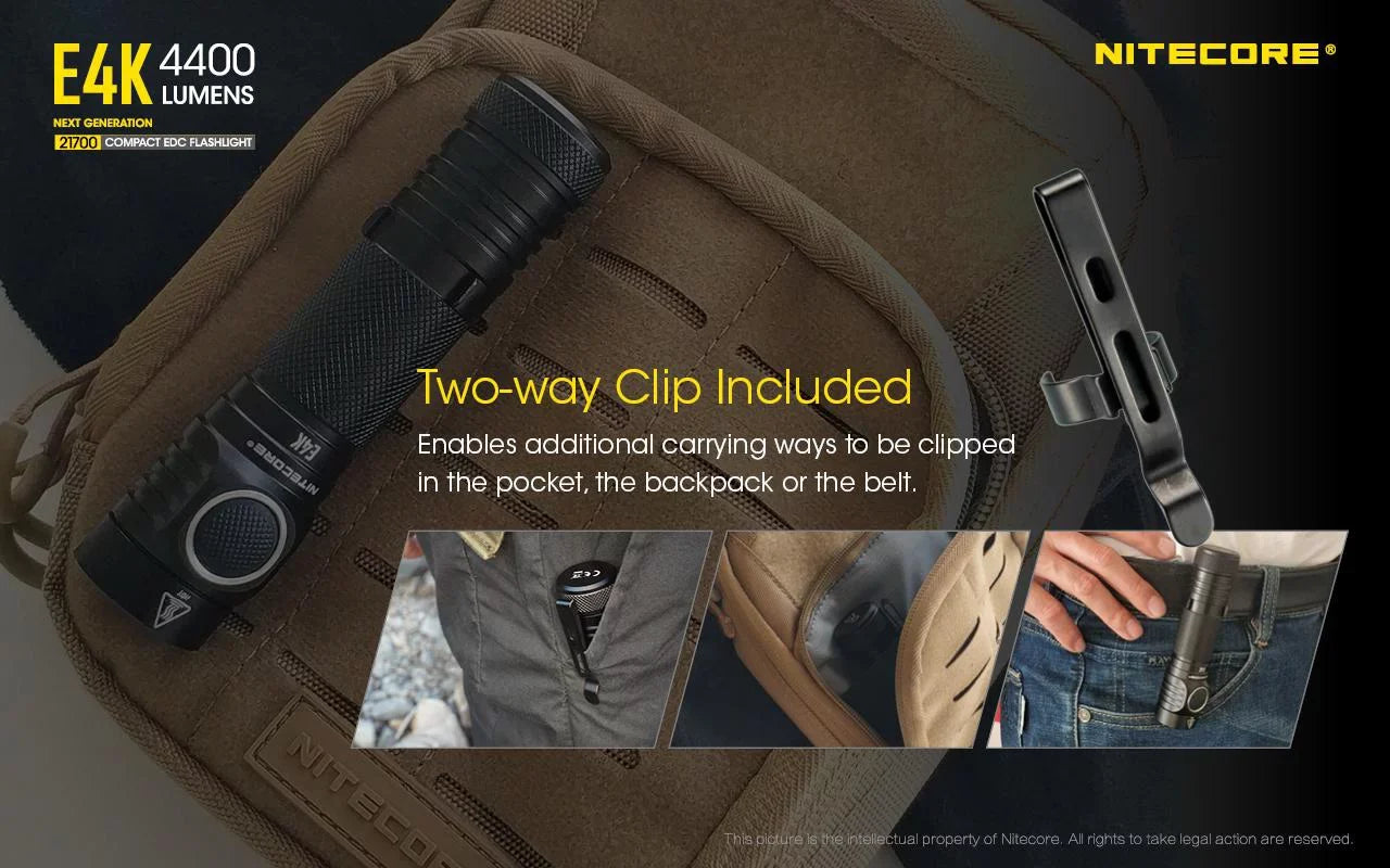 Combo: NITECORE E4K Compact EDC Flashlight - 4400 Lumens -1x NITECORE 21700 Battery Included  w/Nitecore UT32 Dual Emitter Headlamp -1100 Lumens