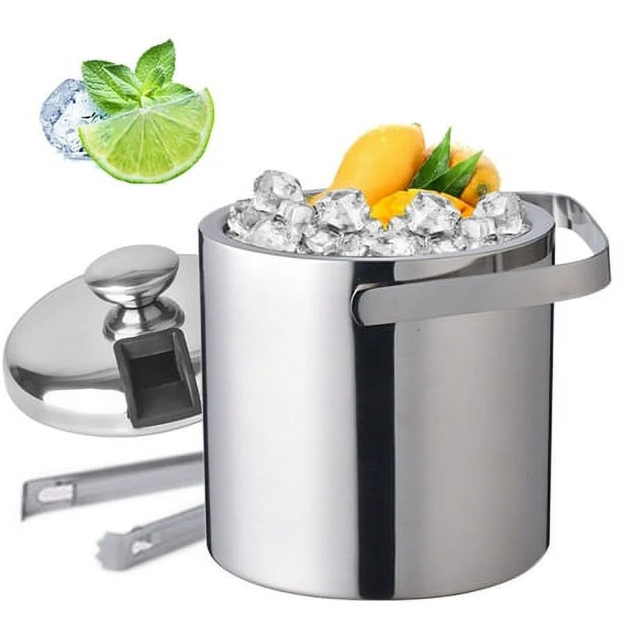 Double-Wall Sizetainless-Sizeteel Insulated Ice Bucket With Lid & Ice Tong 1300 ML