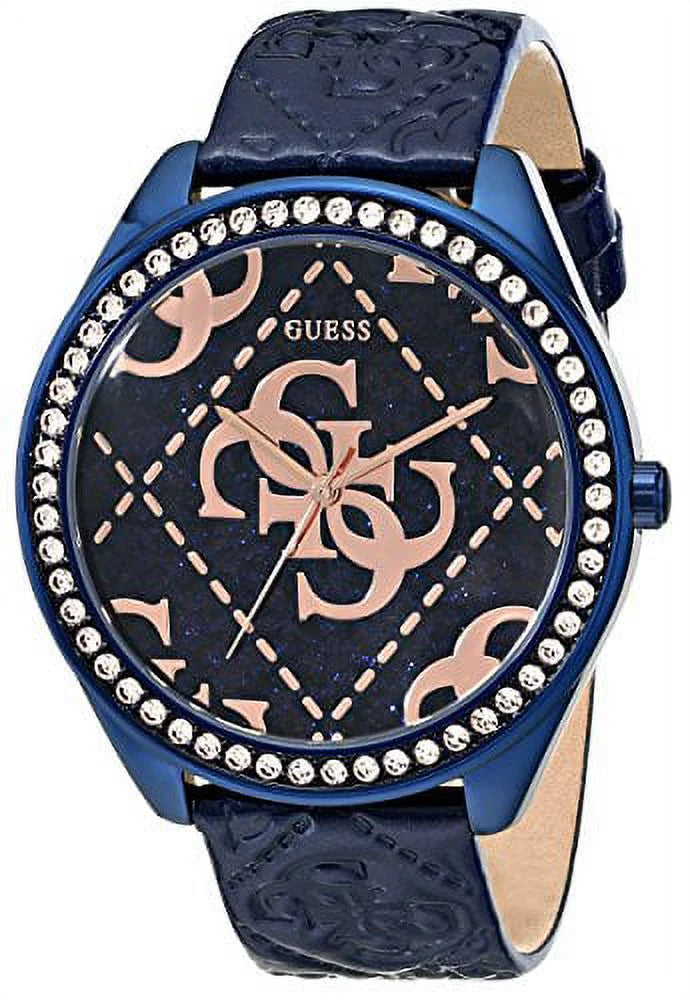 GUESizeSize Women's U0473L1 Iconic Blue & Rose Gold-Tone Watch with Blue Logo Embos