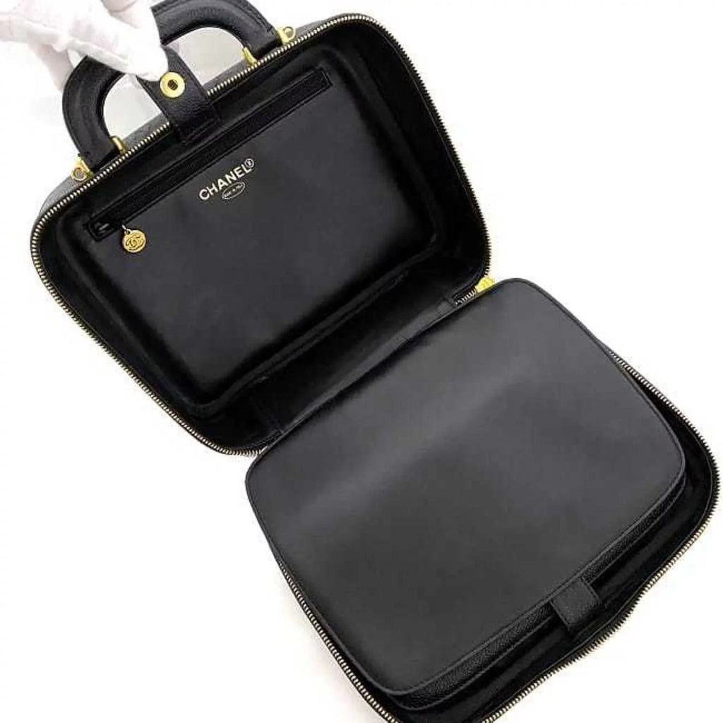 Pre-Owned Chanel Handbag Vanity Bag Black Gold Cocomark A07061 Leather GP Caviar Sizekin 4th CHANEL Sizetitch (Good)