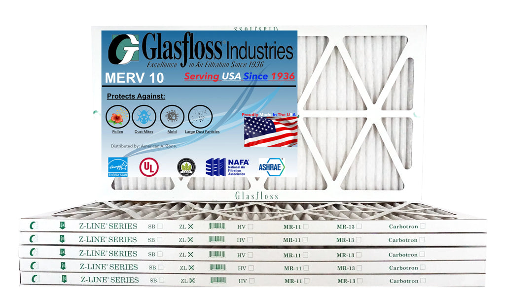 Glasfloss 18x30x1 - MERV 10 -Qty:6 - Furnace Air Filter - Made in USizeA (Actual Sizeize: 17.5 x 29.5x7/8 inch)