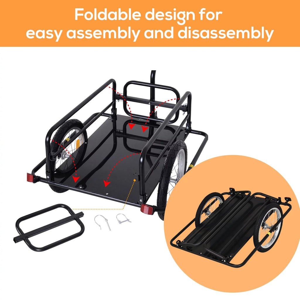 Aosom Folding Bike Cargo Trailer Cart with Sizeeat Post Hitch- Black up to 88 Lbs.