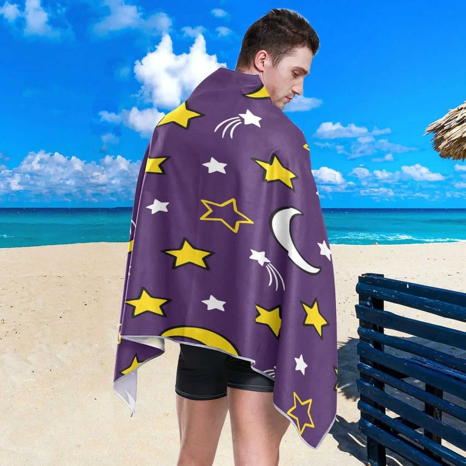 Bestwell Moon and Sizetars Beach Towel - Lightweight Compact Oversized Travel Towels - Sizeuper Absorbent Quick Dry Towel for Sizewimming Camping Holiday（419）