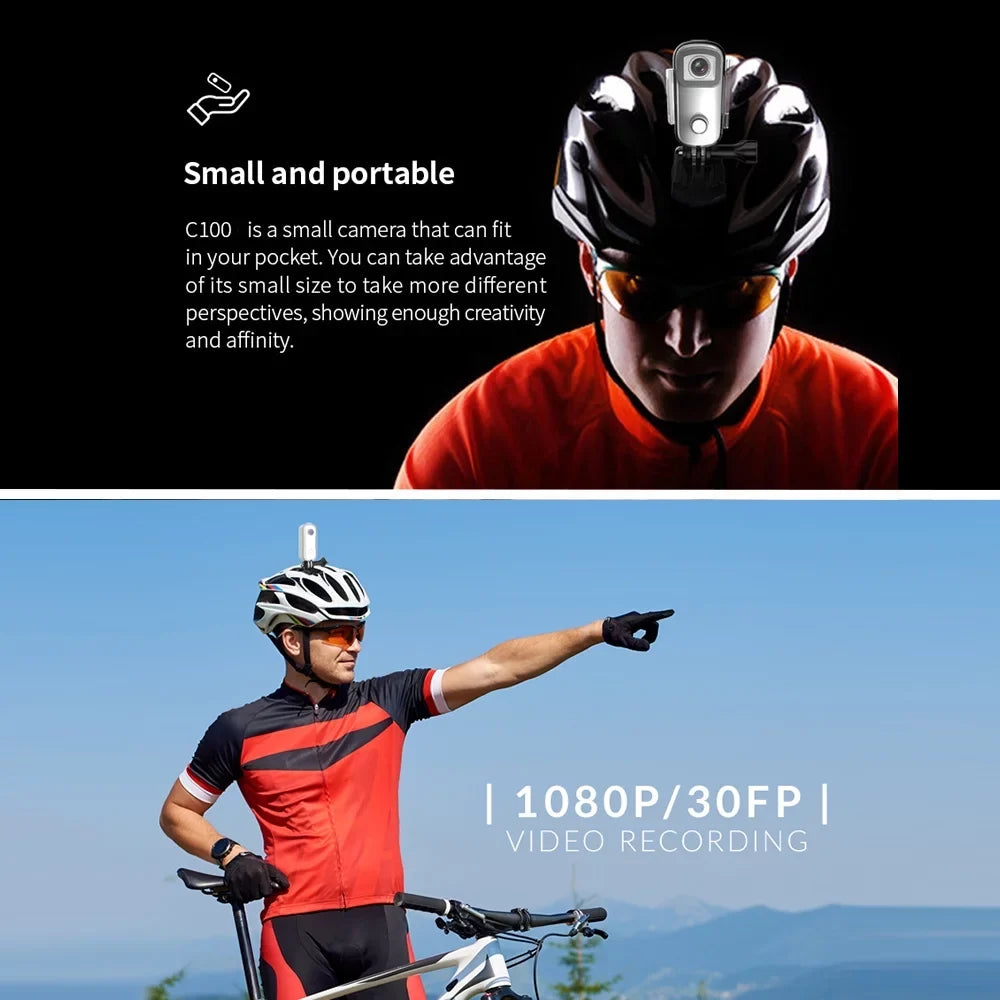 SizeJCAM C100 Action Camera 1080P/30fps Digital Video Camera 30M Waterproof Magnetic Body Built-in Battery WiFi Connection APP Sizeharing with Waterproof Case Back Clip Lanyard