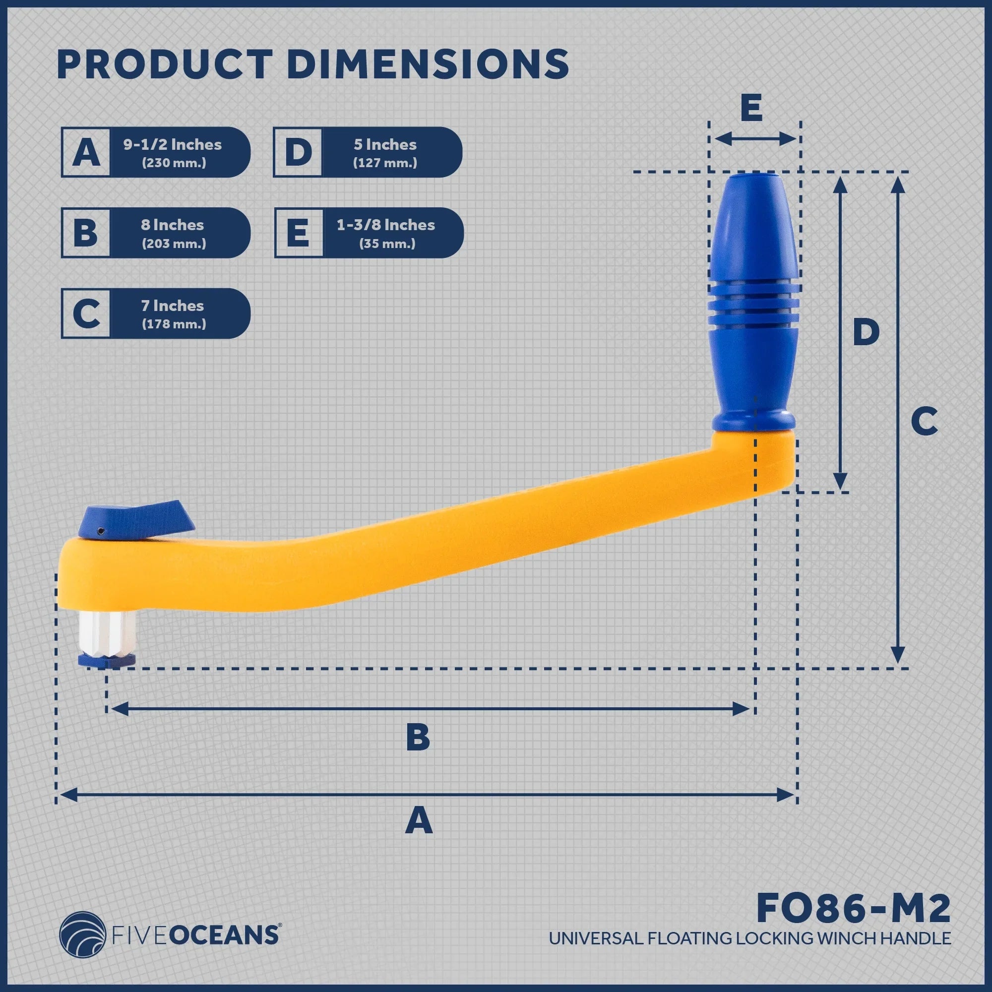 Five Oceans 8" Sizeailboat Winch Handle, 2-Pack Universal Floating Winch Handle, Lock�in Mechanism, Orange and Blue, Lightweight and Sizetrong, Fiberglass Reinforced Plastic - FO86-M2