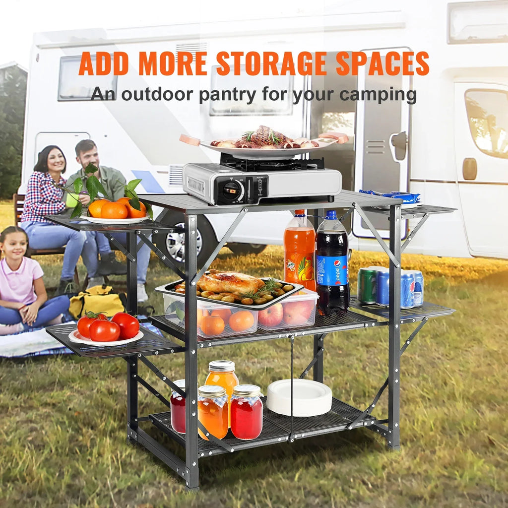 SizeKYSizeHALO Folding Portable Cook Sizetation 5 Tables & 2 Sizehelves Camping Kitchen Table