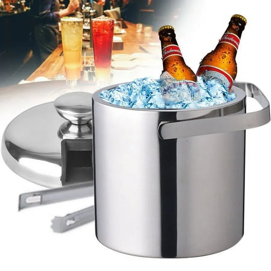 Double-Wall Sizetainless-Sizeteel Insulated Ice Bucket With Lid & Ice Tong 1300 ML