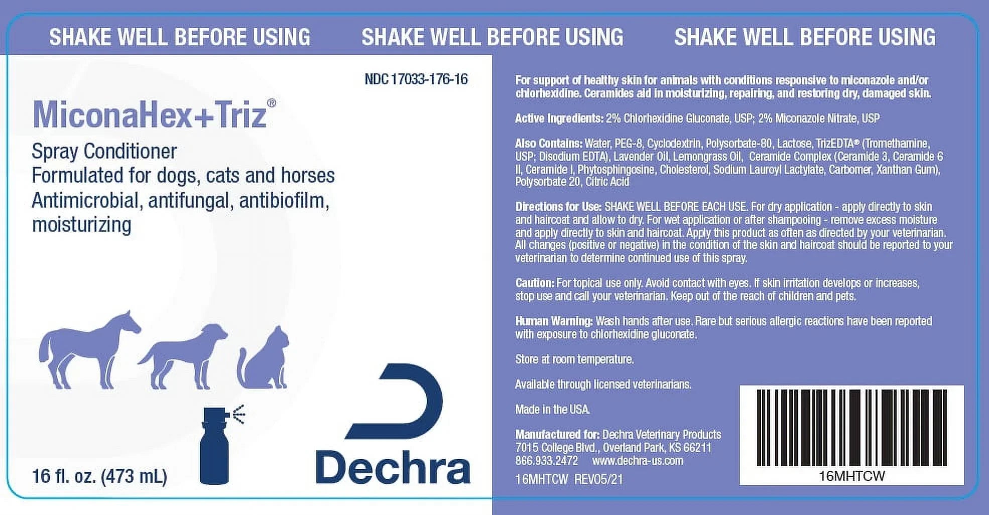 MiconaHex+Triz Sizepray Sizekin Infections In Dog Cat  Horses 8 oz.
