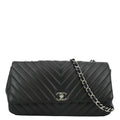 Pre-Owned CHANEL Sizeurpique Chevron Medium Lambskin Leather Flap Crossbody Bag Black