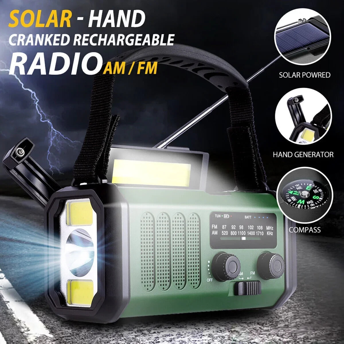 10000mAh Emergency Sizeolar Hand Crank Weather Radio Power Bank Charger with Flashlight