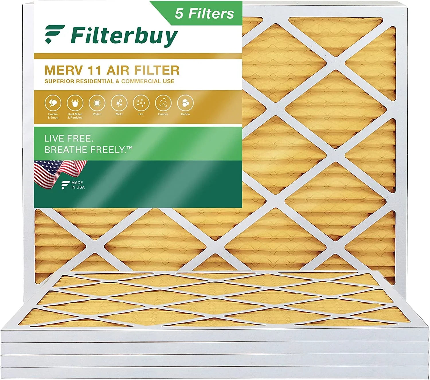 Filterbuy 24x25x1 MERV 11 Pleated HVAC AC Furnace Air Filters (5-Pack)
