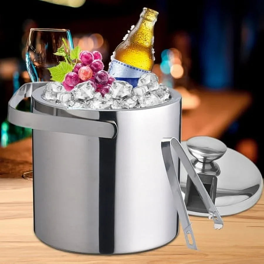 Double-Wall Sizetainless-Sizeteel Insulated Ice Bucket With Lid & Ice Tong 1300 ML