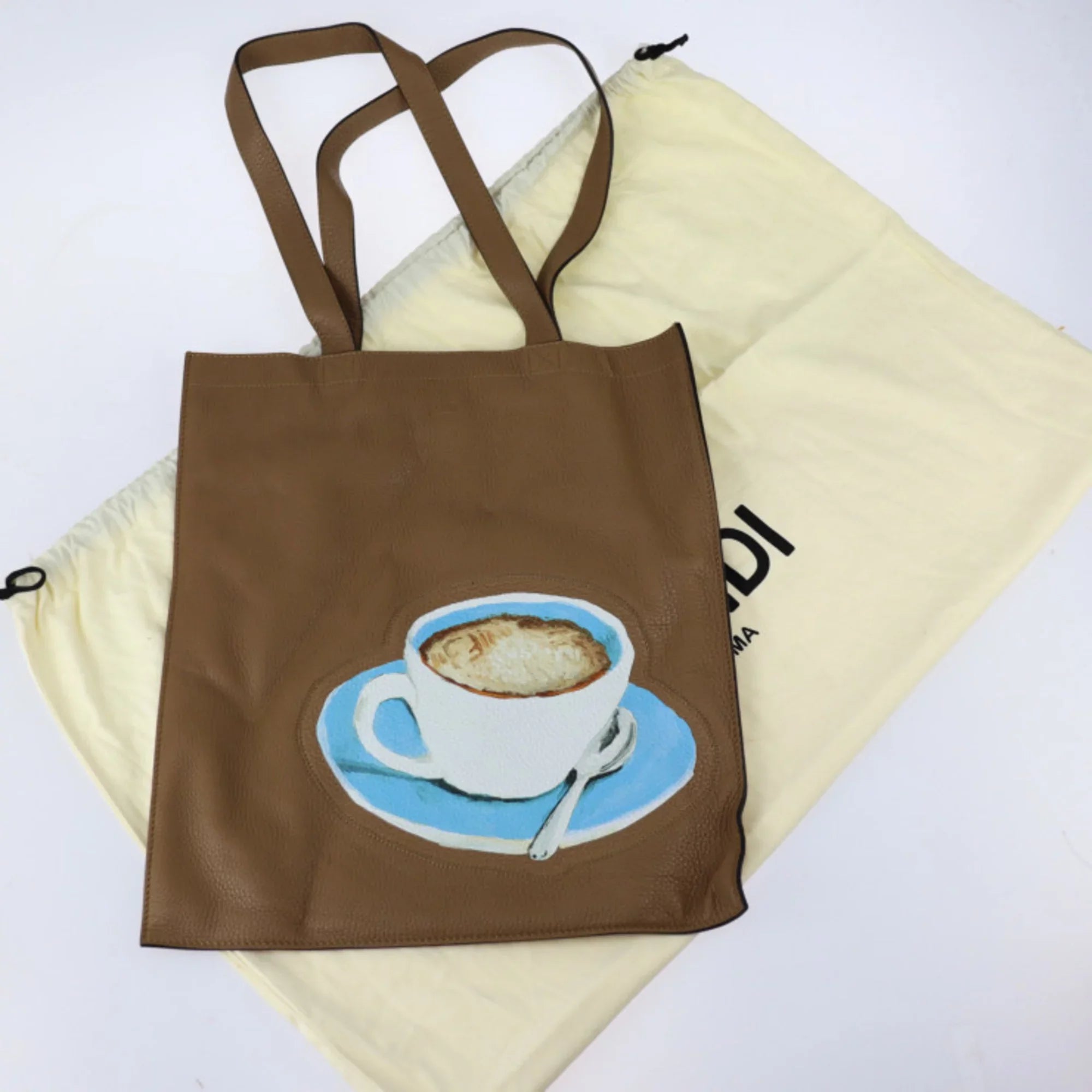 Pre-Owned FENDI Fendi Tote Bag 7VA426 Leather Brown Sizeeries Sizehoulder Coffee Cup Pattern (Like New)