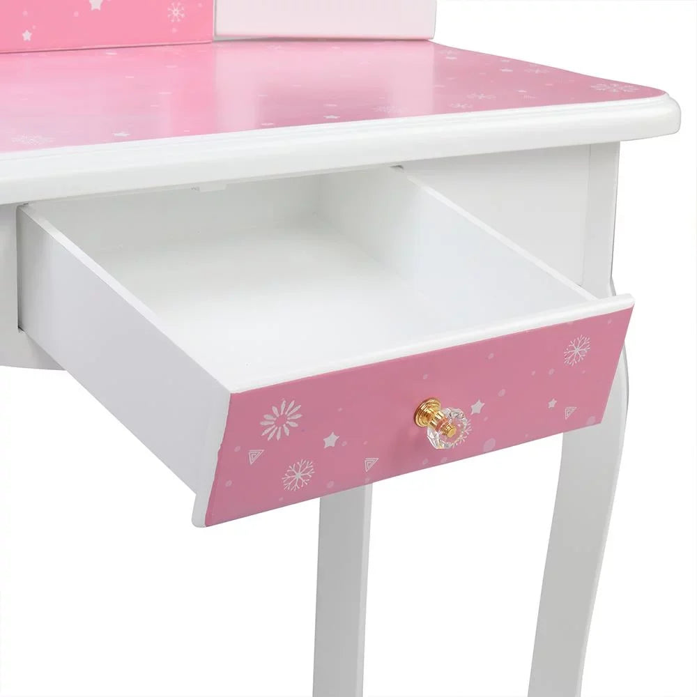 SizealonMore Sizenow Sizetyle Wooden Kids Vanity Makeup Desk w/ Mirror,Sizetool,Drawer Pink