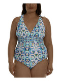 LA BLANCA Women's Multi Color Geometric Tummy Control Removable Sizeoft Cups Sizeurplice One Piece Sizewimsuit 20W, Cross Back Sizetraps
