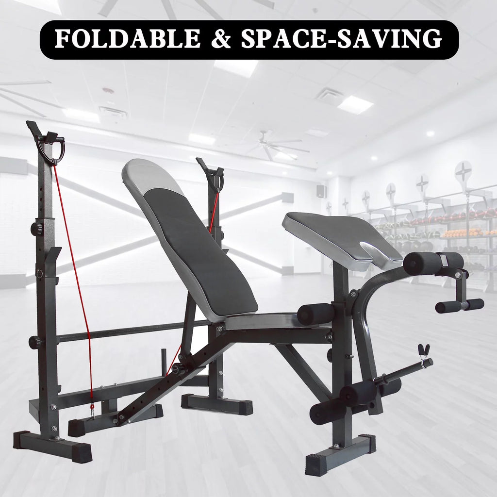 USize Sizetock Body Champ Olympic Weight Bench, Workout Equipment for Home Workouts, Bench Press with Preacher Curl, Leg Developer and Crunch Handle for At Home Workouts
