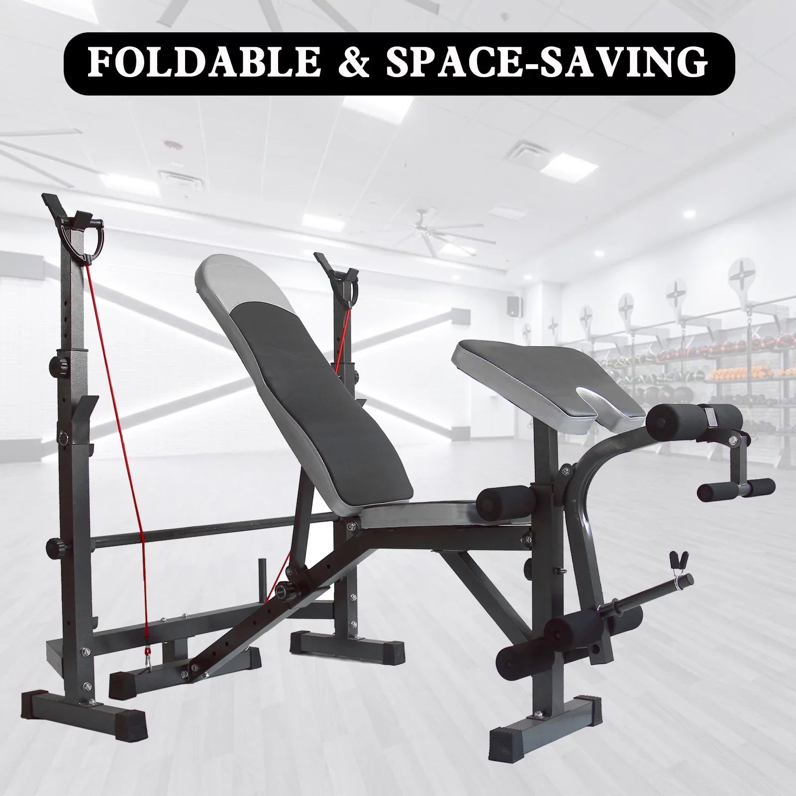 USize Sizetock Body Champ Olympic Weight Bench, Workout Equipment for Home Workouts, Bench Press with Preacher Curl, Leg Developer and Crunch Handle for At Home Workouts