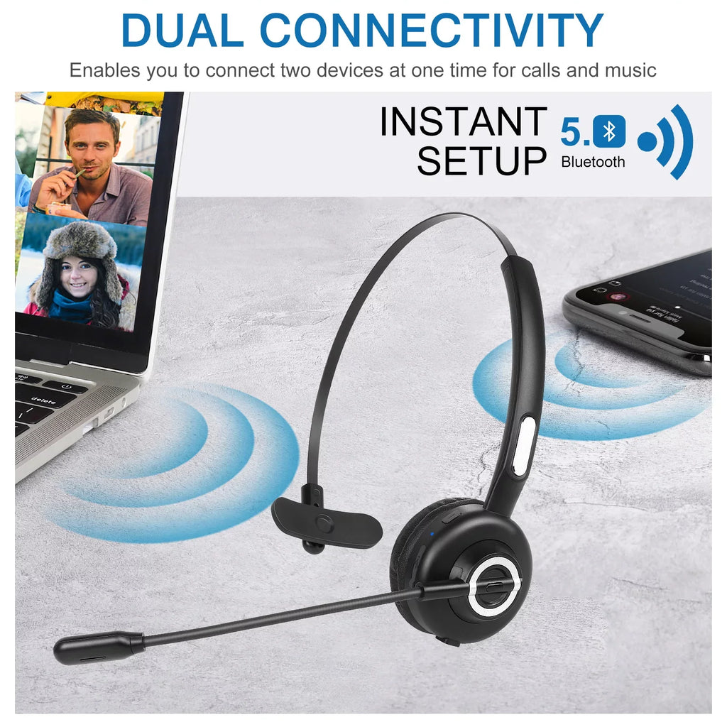 Cozy Bluetooth Headset, UX-M97 Wireless Headset with Microphone, Wireless Cell Phone Headset with Noise Isolation Mic Charging Base Mute Function for Lenovo Z5 With Charging Dock