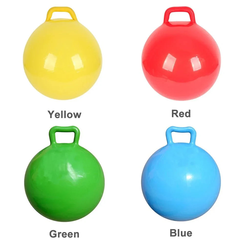 Pure Color Inflatable Bouncing Ball Kids Jumping Hop Ball with Handle for Adults Children Exercise Toy