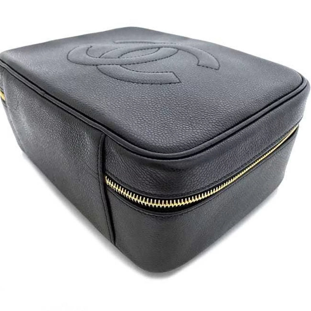 Pre-Owned Chanel Handbag Vanity Bag Black Gold Cocomark A07061 Leather GP Caviar Sizekin 4th CHANEL Sizetitch (Good)