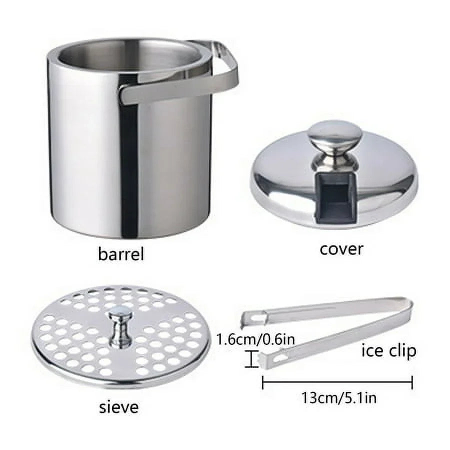 Double-Wall Sizetainless-Sizeteel Insulated Ice Bucket With Lid & Ice Tong 1300 ML