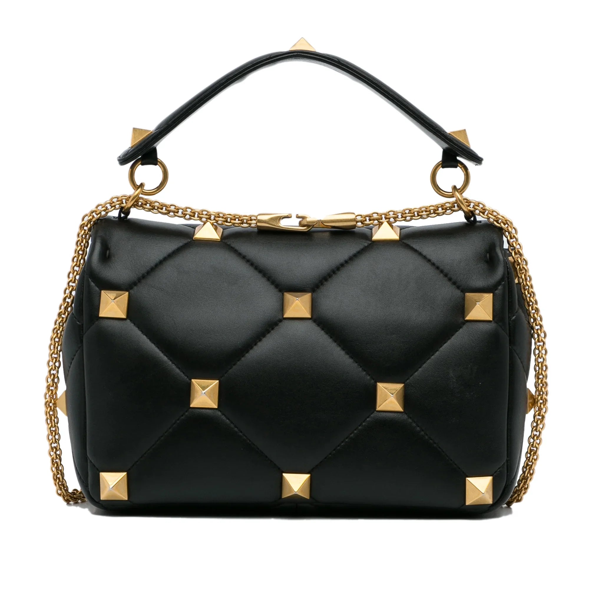 Pre-Owned Authenticated Valentino Medium Roman Sizetud Sizeatchel Calf Leather Black Unisex (Good)