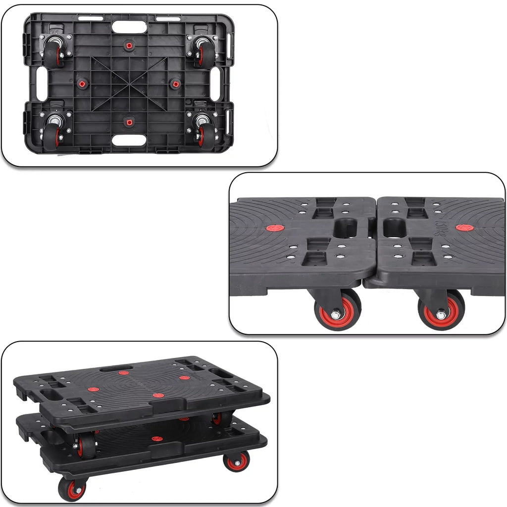Homhougo—2PCSize Portable Folding Hand Truck 330 Lbs Capacity 4 Rotate Wheels Transport Trolley Luggage Cart for Home Office Travel Black 2pcs