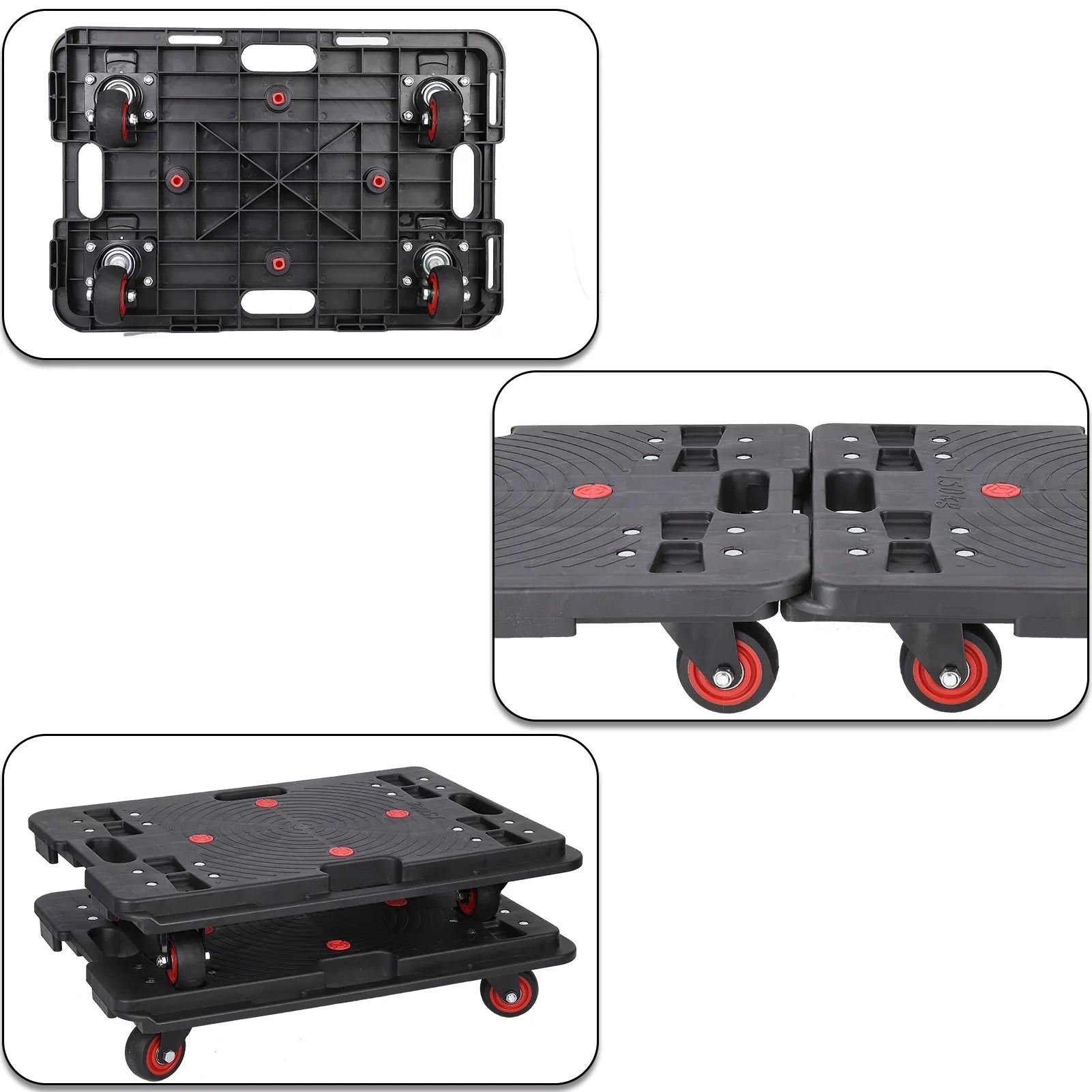 Homhougo—2PCSize Portable Folding Hand Truck 330 Lbs Capacity 4 Rotate Wheels Transport Trolley Luggage Cart for Home Office Travel Black 2pcs