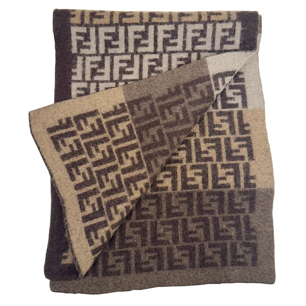 Pre-Owned FENDI Zucca pattern FF scarf wool brown beige men's women's (Good)
