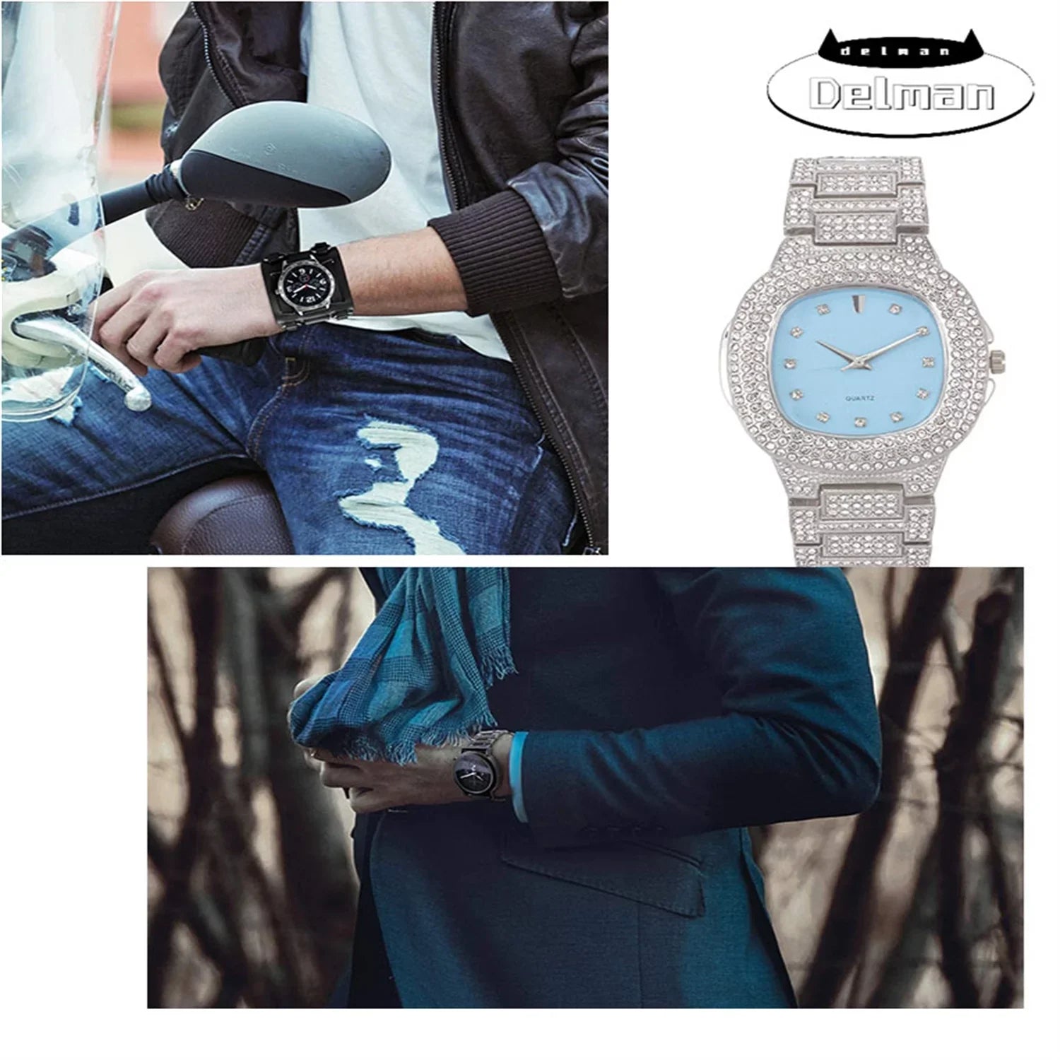 Bling Bling Hip Hop Iced Out Watches Nauti Designer Look Full Sizehiny Diamond Watch Case, Dial and Bracelet 8967/SizeT10266