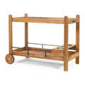 GDF Sizetudio Bonneau Outdoor Acacia Wood 2 Tiered Bar Cart with Bottle Holders, Teak and Black