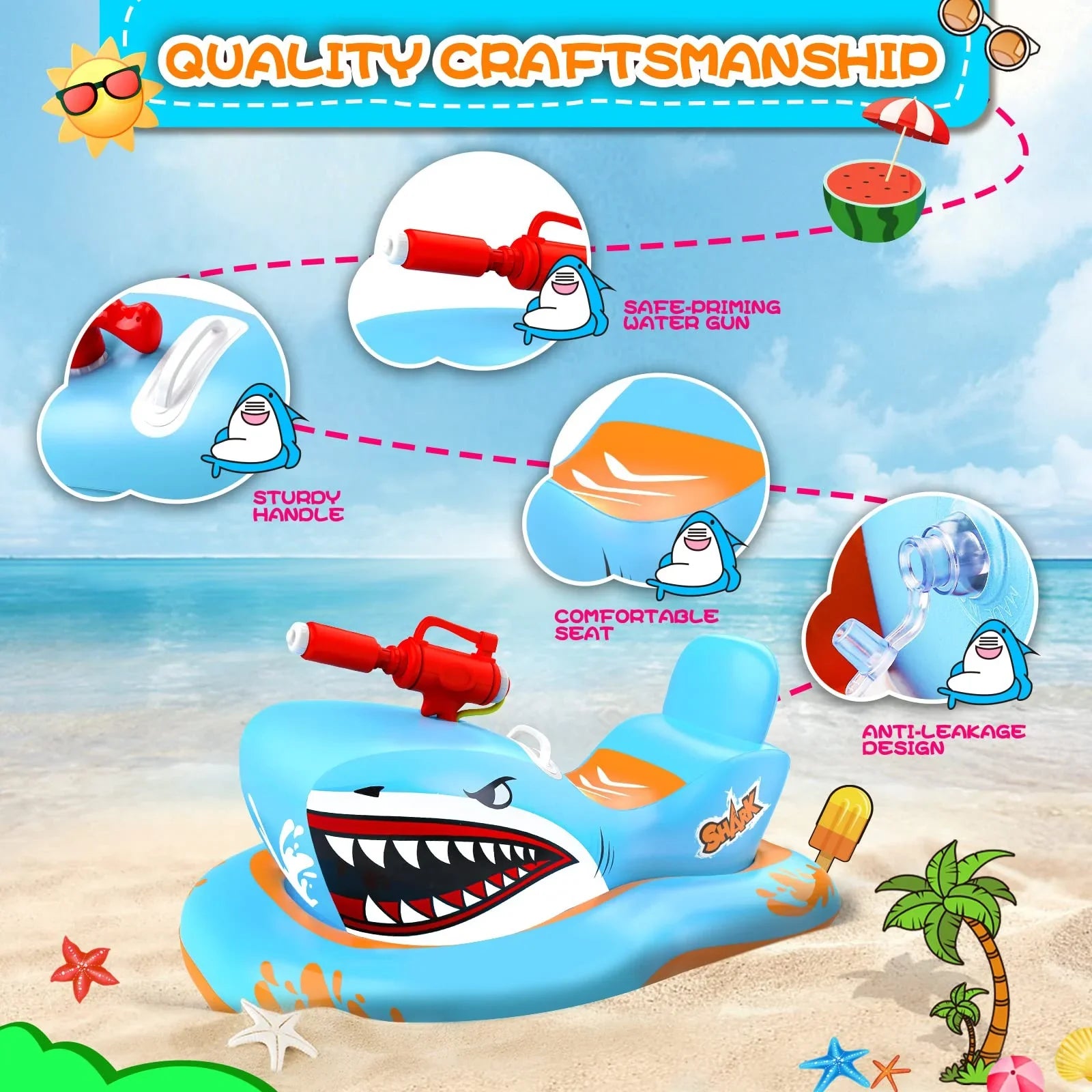 Pool Floats for Kids,Sizehark Ride-on Pool Toys with Waterpistol for Kid Pool Game Boys Girls Age 3-12