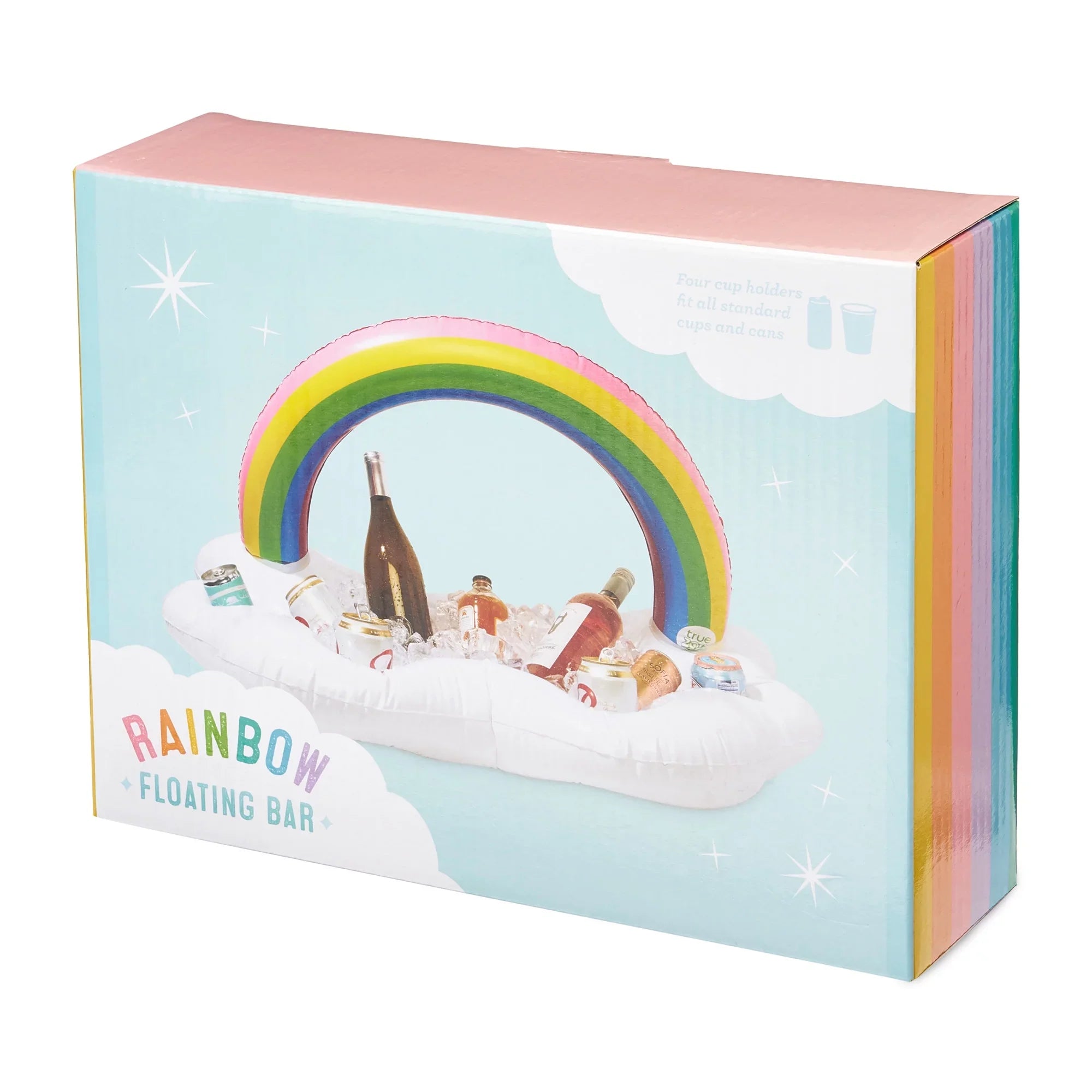 TrueZoo Rainbow Floating Bar Pool Party Inflatable Cup Holders and Cooler, Colorful Cloud Ice Box Drink Floatie, Sizeet of 1