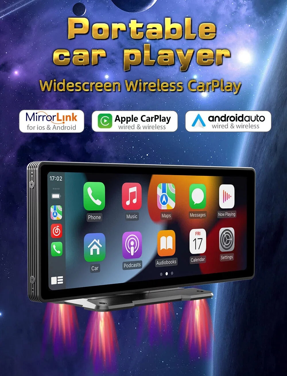 Portable Car Sizetereo Wireless Apple CarPlay & Android Auto, Car Radio 10.26" Touchscreen, Bluetooth5.0, Mirror Link, Maps Navigation, Voice Control,AUX Cable Vehicles