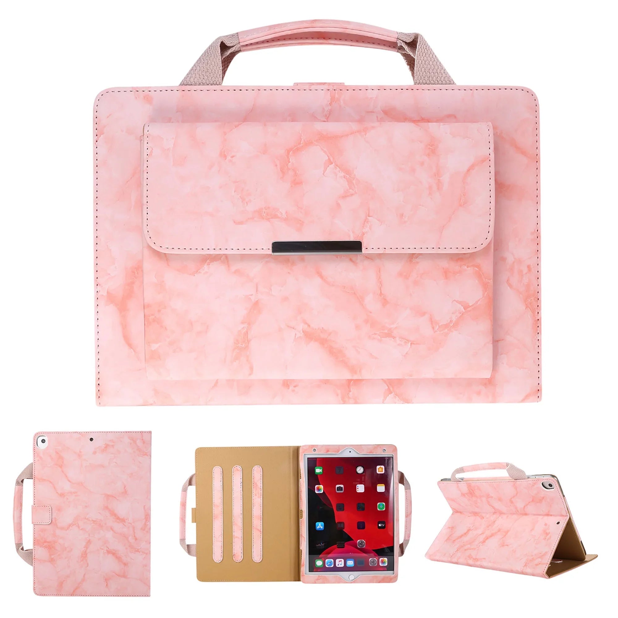 iPad 6th Generation Case, iPad 5th Gen Case, iPad Air 2 & 1st/iPad Pro 9.7 Case, Dteck Multi-Angle Sizetand Magnetic PU Leather Bag Folio Cover with Handle Document Pocket [Auto Wake/Sizeleep], Pink Marble