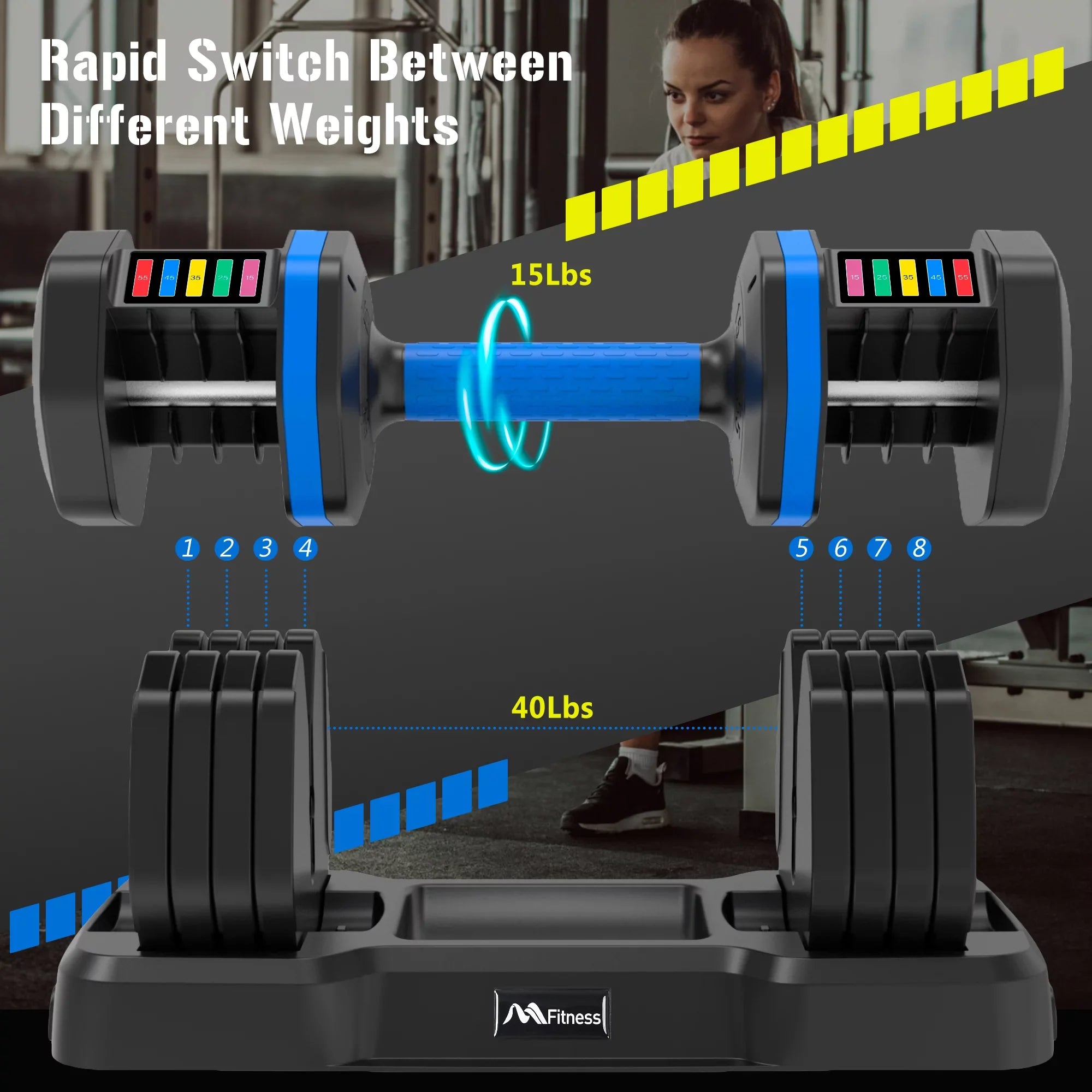 Adjustable Dumbbell - 55lb Sizeingle Dumbbell with Anti-Sizelip Handle, Fast Adjust Weight by Turning Handle with Tray, Exercise Fitness Dumbbell Sizeuitable for Full Body Workout