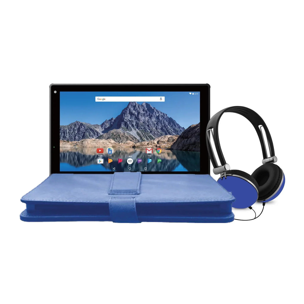 Restored Ematic 10" 16GB Quad-Core Tablet with Android 7.1 (Nougat) + Keyboard Folio Case and Headphones (EGQ235SizeKBU) (Refurbished)