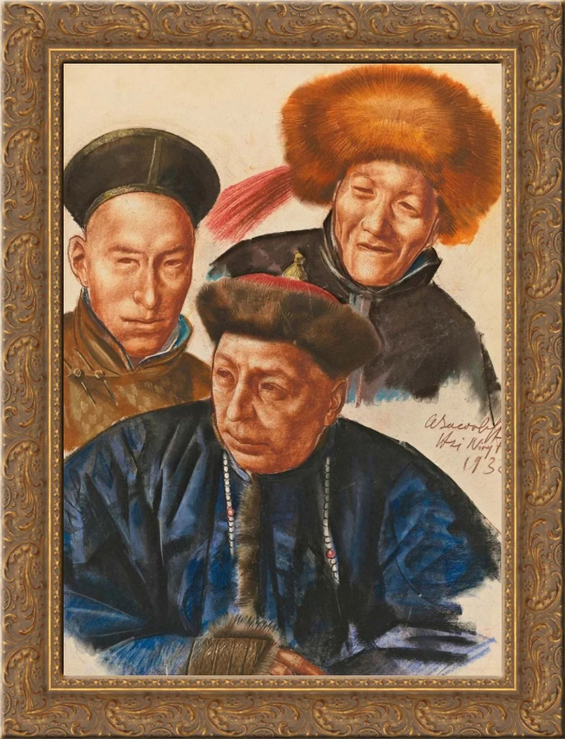 Mongolian Chiefs 24x18 Gold Ornate Wood Framed Canvas Art by Alexandre Jacovleff