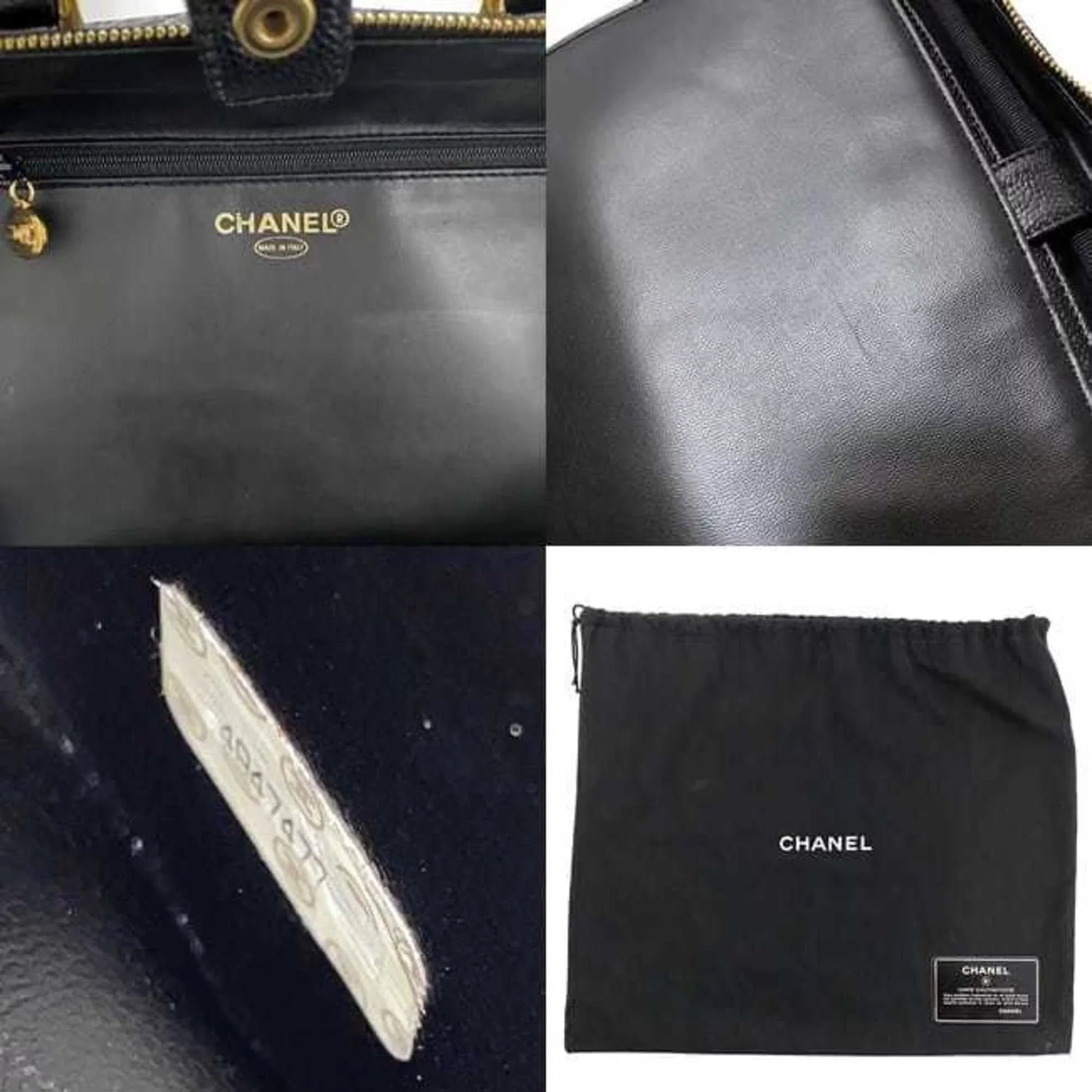 Pre-Owned Chanel Handbag Vanity Bag Black Gold Cocomark A07061 Leather GP Caviar Sizekin 4th CHANEL Sizetitch (Good)