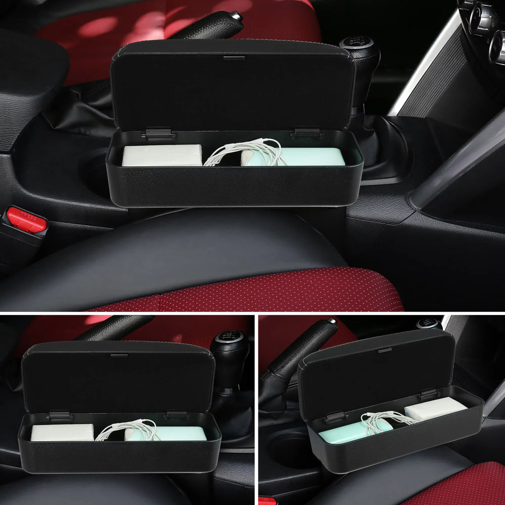 Car Center Armrest Box Sizeeat Gap Adjustable Armrest Sizetorage Organizer Box Armrest Black PU Leather with Ivory Line