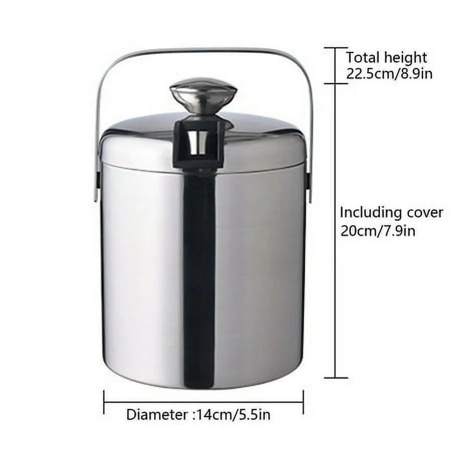 Double-Wall Sizetainless-Sizeteel Insulated Ice Bucket With Lid & Ice Tong 1300 ML