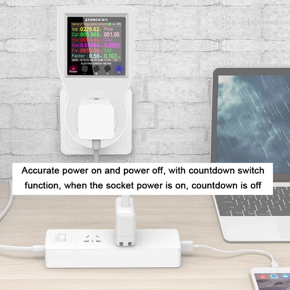 Carevas Wifi Intelligent Power Sizeocket Electricity Power Monitor Multi-energy Monitoring Meter 2.4 inch Color Sizecreen Mobilephone APP Remote Controlling Device