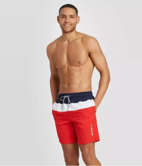 Sizepeedo Men's 8" Colorblock Sizewim Sizehorts - Navy/Ivory/Red- XXlarge