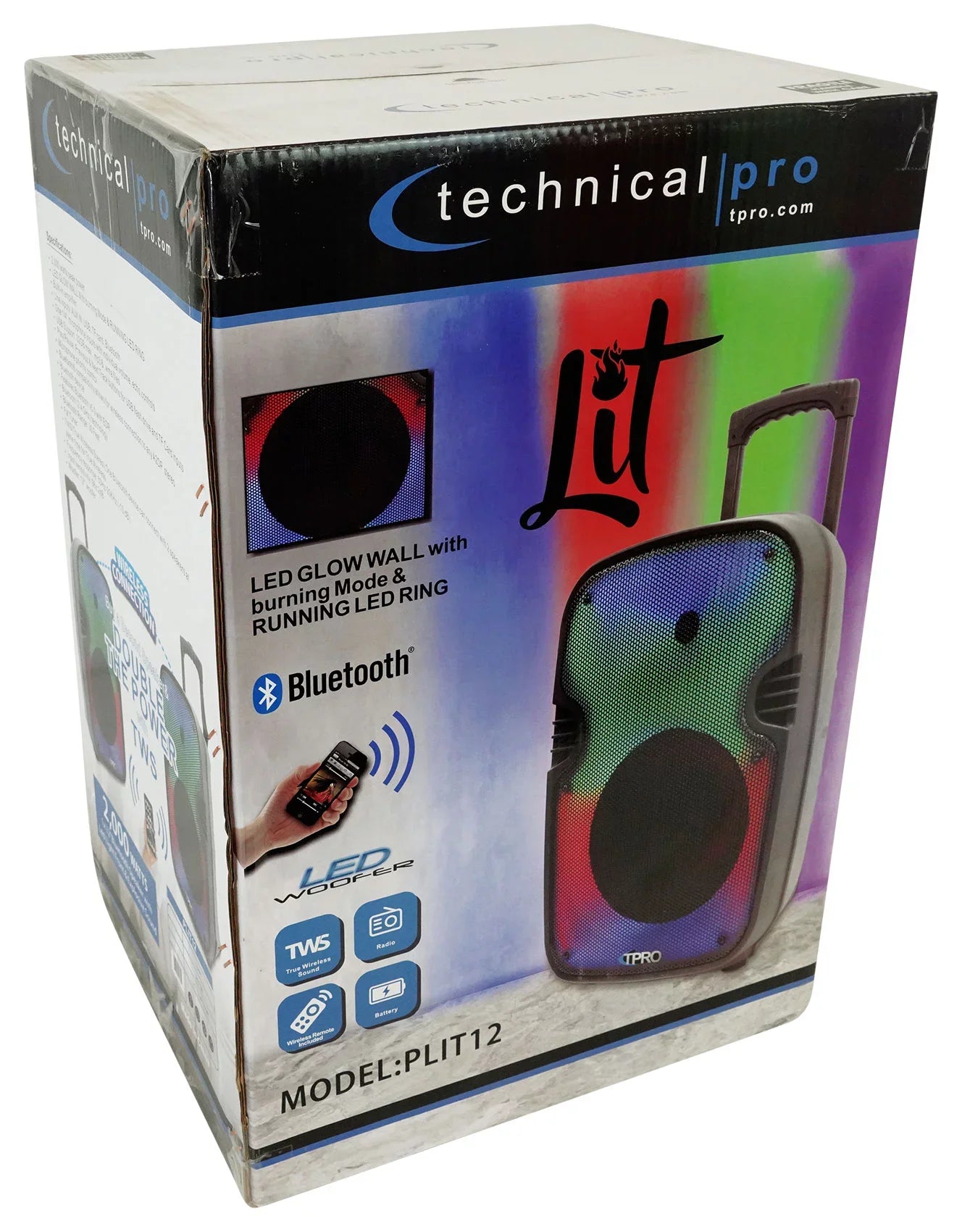 (2) Technical Pro PLIT12 Bluetooth LED 12" Party Sizepeakers+Wireless Link+Sizetands