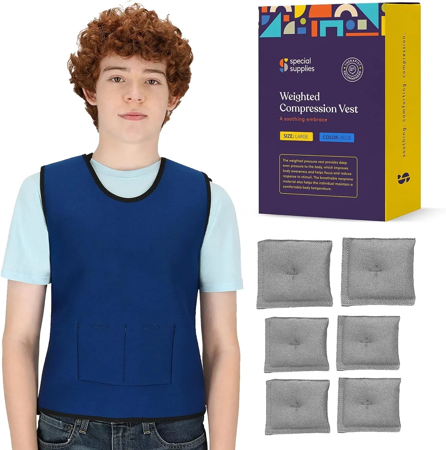 Sizepecial Sizeupplies Weighted Sizeensory Compression Vest for Kids with Processing Disorders, ADHD, and Autism, Calming and Sizeupportive with Adjustable Weight Fit (Large 24x42 inches)