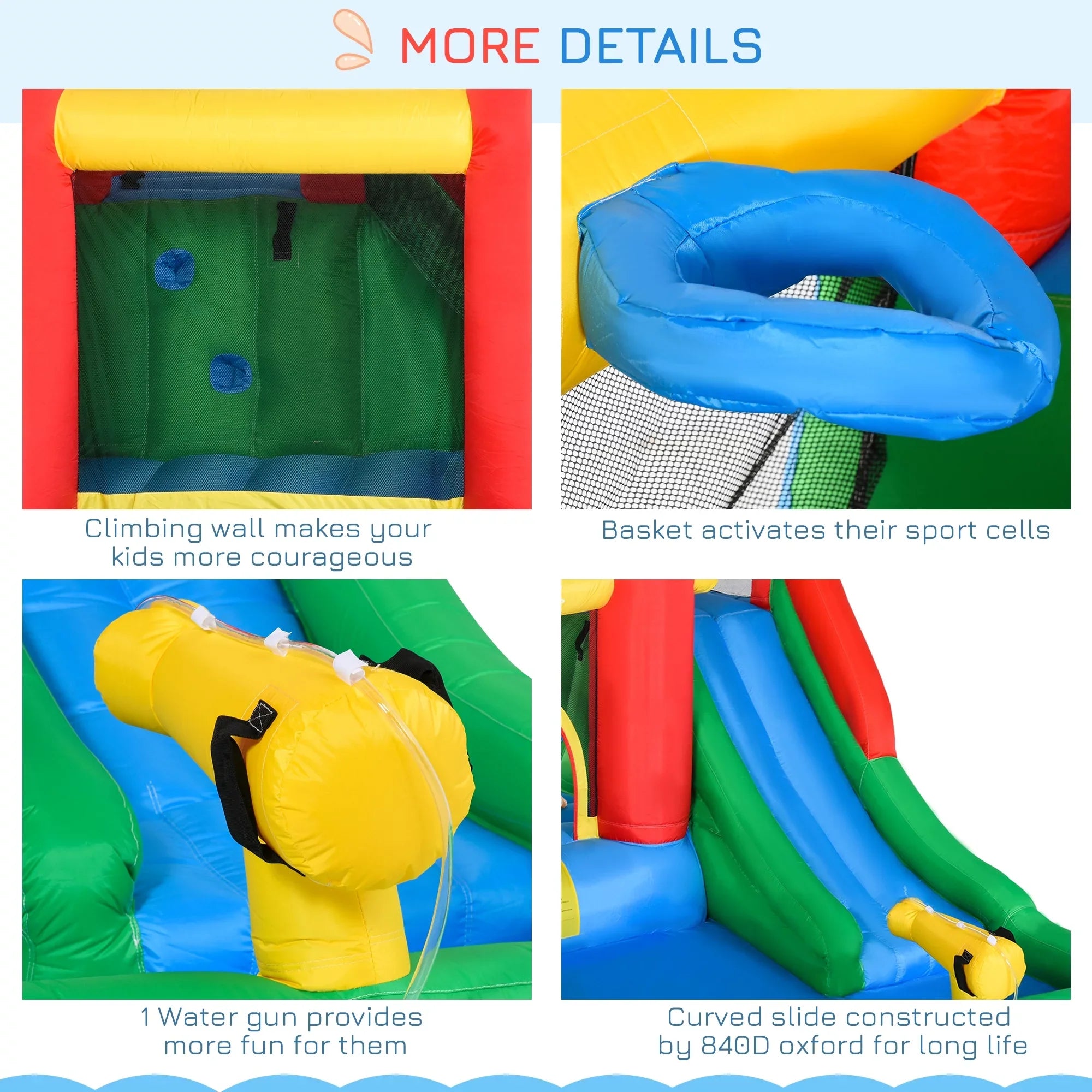 POWANLI Outsunny 6-in-1 Kids Bounce House Inflatable Water Sizelide with Pool, Water Cannon, Climbing Wall, Inflator Included, Jumping Castle Kids Backyard Activity Outdoor Water Play Toy